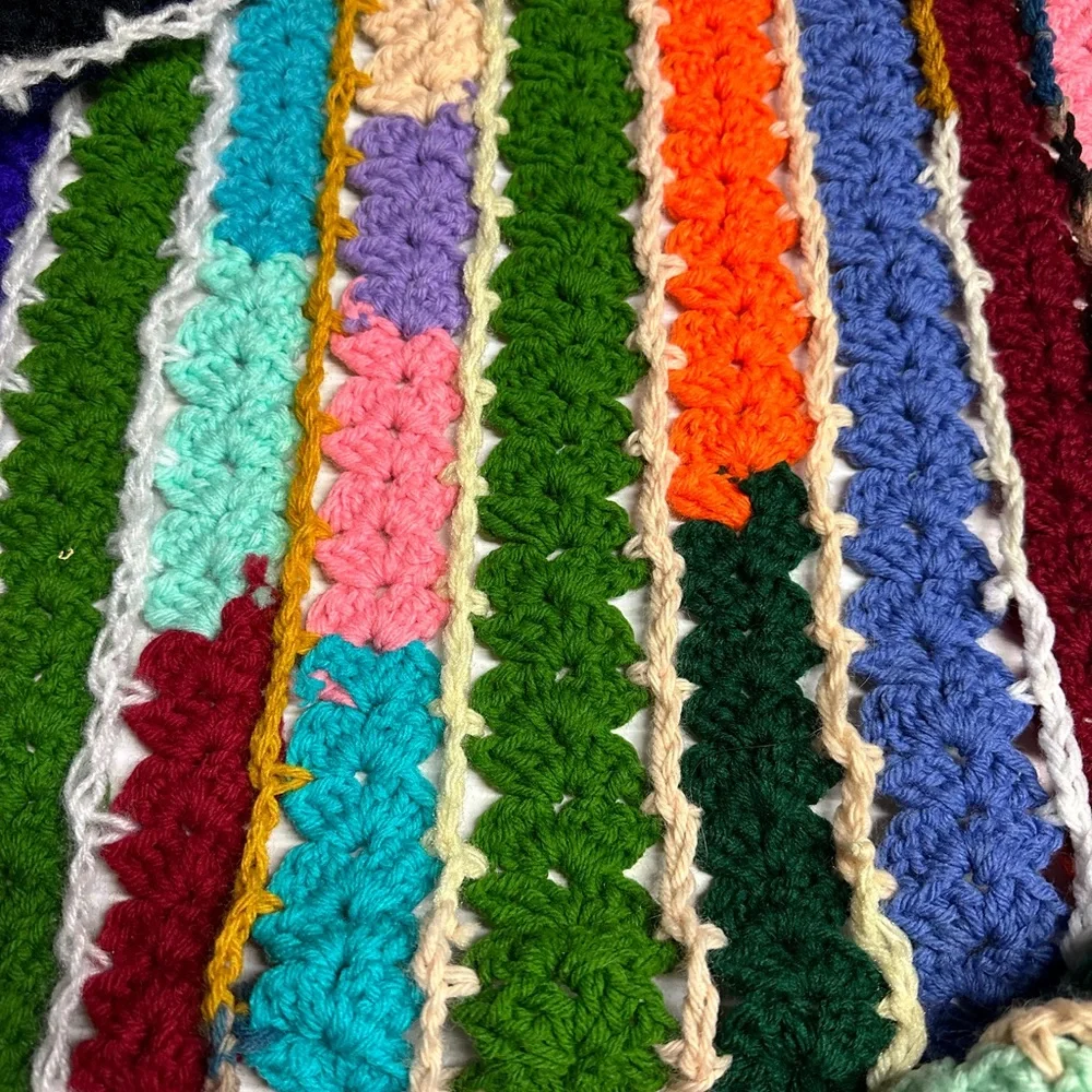 Vintage Handmade Crochet Throw Blanket 43x65 Multicolor Boho Cottagecore Cabin